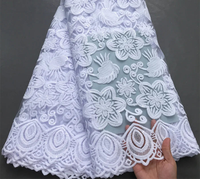 New White Sequins Mesh Lace Fabrics