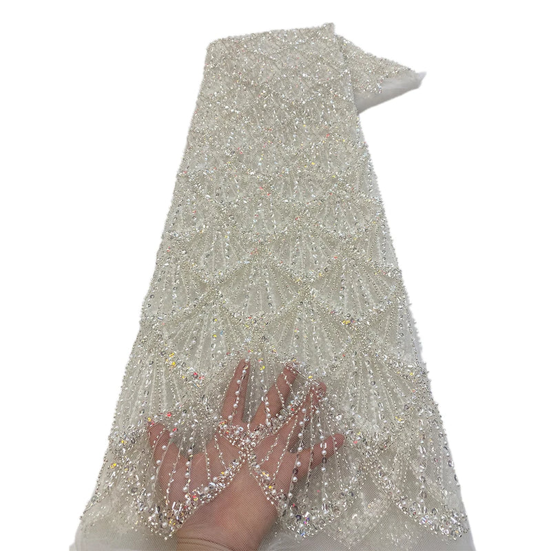 African Beaded Bridal Sequins Lace Fabric