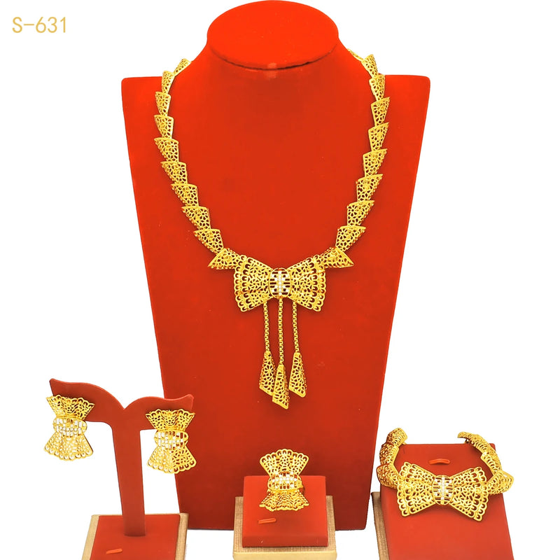 Africa Dubai Flowers Long Gold Plated Jewelry Sets