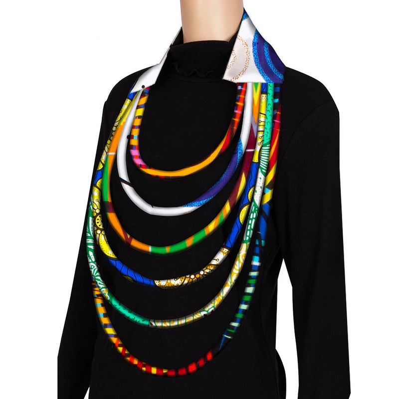 New Multi layered African Fabric Statement Necklace