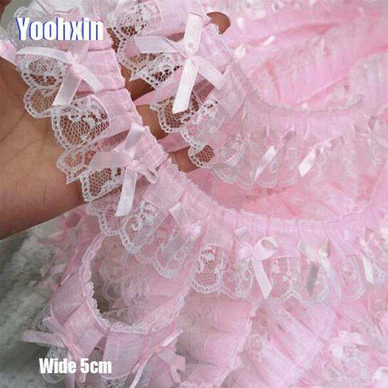 5CM Wide New Pink Embroidery 3D Flower Lace