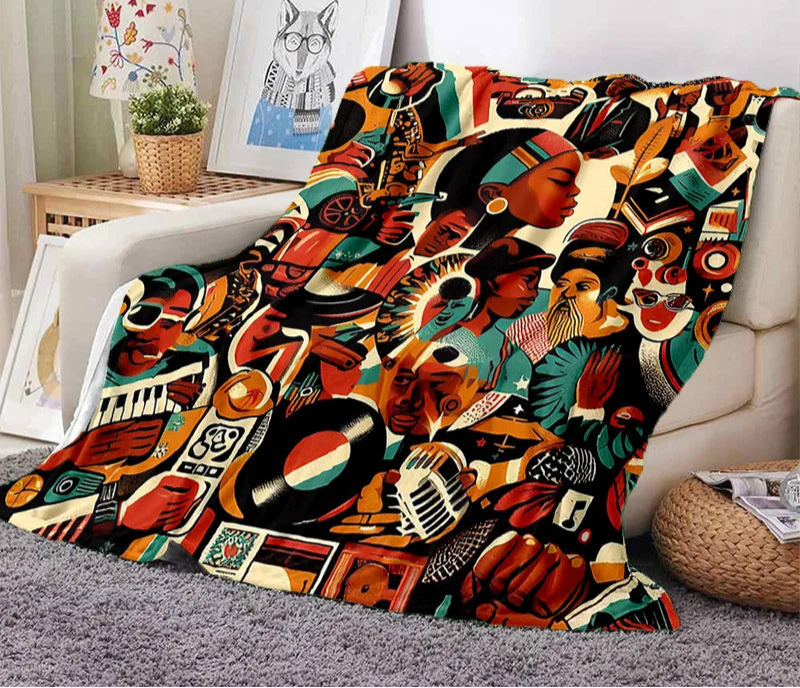 Cartoon Africa Ethiopian Custom Painting Art Soft Flannel Blanket