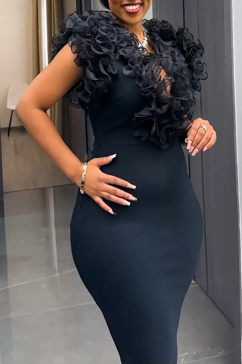 New Vintage Chic Black Women Midi Dress