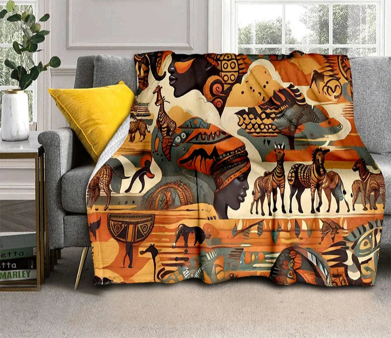 Cartoon Africa Ethiopian Custom Painting Art Soft Flannel Blanket