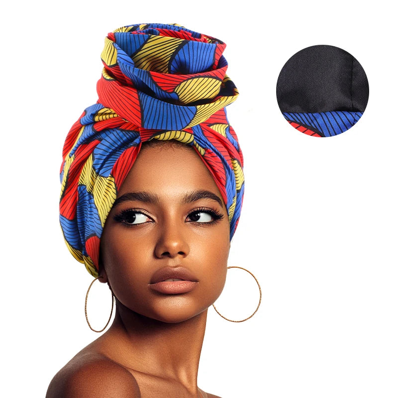 Woman African Satin Lined Turban Big Flower Hat