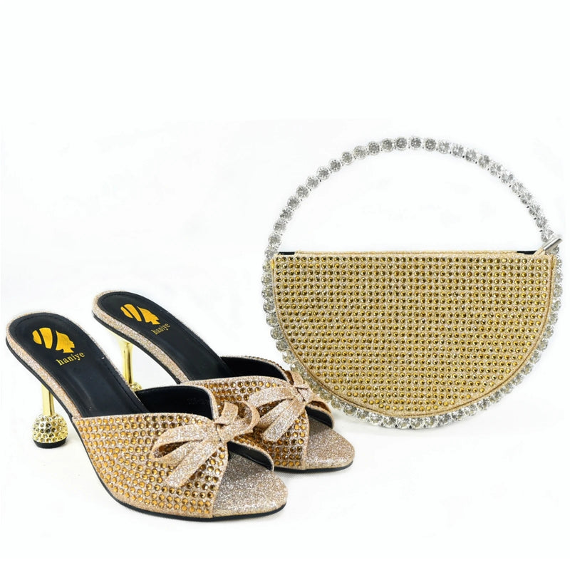 New doershow beautiful Italian gold Shoes And Bag Sets