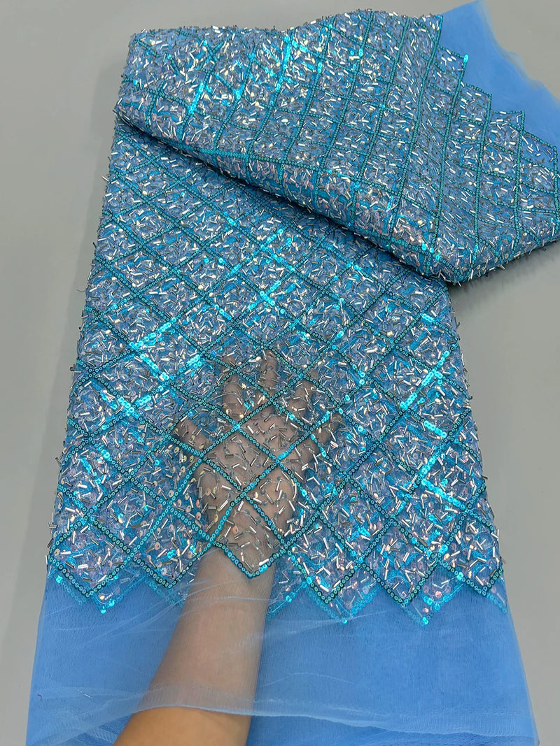 Luxury African Sequins Beaded Lace Fabric