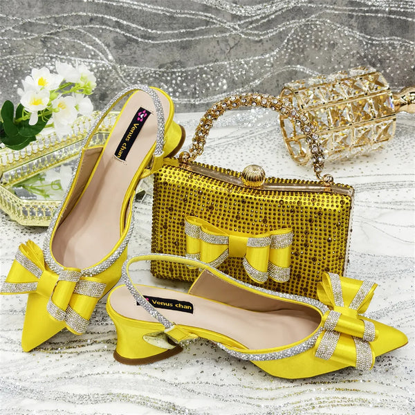 Yellow Women Shoes And Bag Set