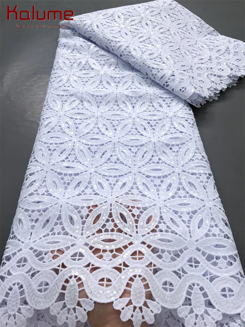 New White African Guipure Cord Lace Fabric