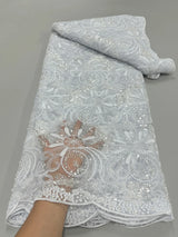 High Quality Lace Embroidery Beaded Mesh Fabric