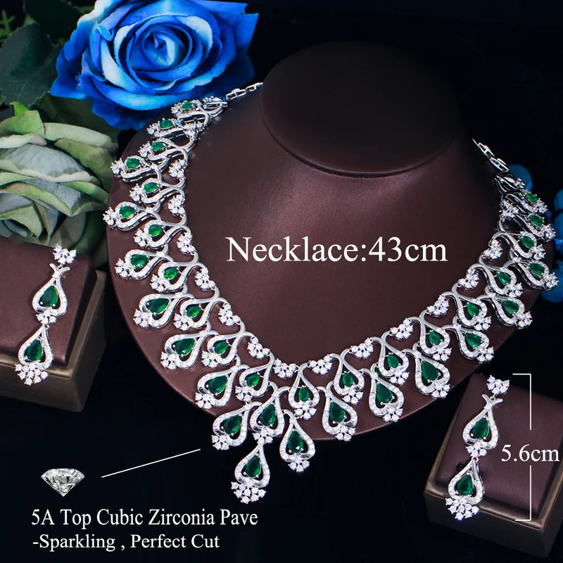 CZ Necklace Earrings African Dubai Bridal Jewelry Set