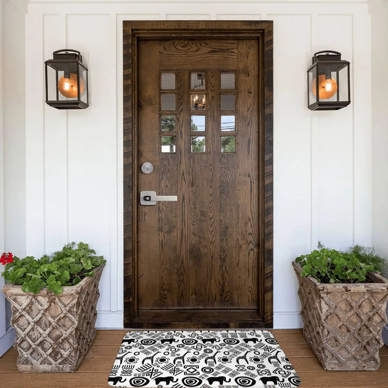 Non-slip Doormat Ethnic African Pattern Black And White Bath Mat