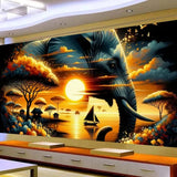 New Vibrant elephant African Landscape Sunset Diy Diamond Painting