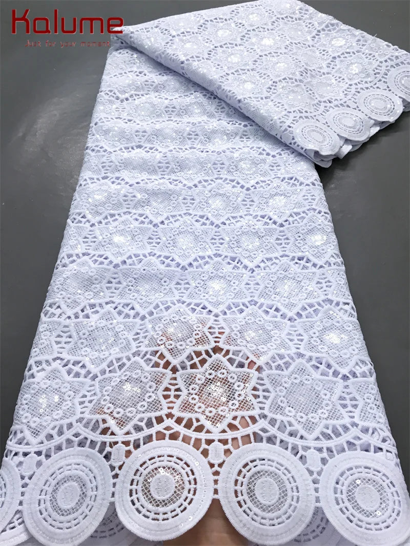 New White African Guipure Cord Lace Fabric