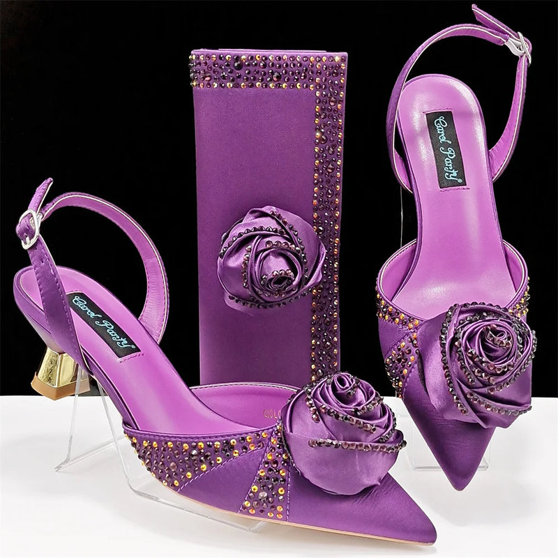 New Purple Women Shoes And Bag Set