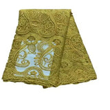 Yellow  Latest White African Sequin Lace Fabric