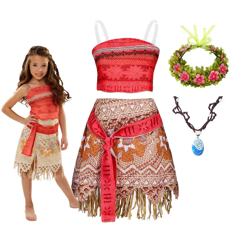 Ocean Adventure Cartoon Role Play Costume Moana Two Pieces Dress