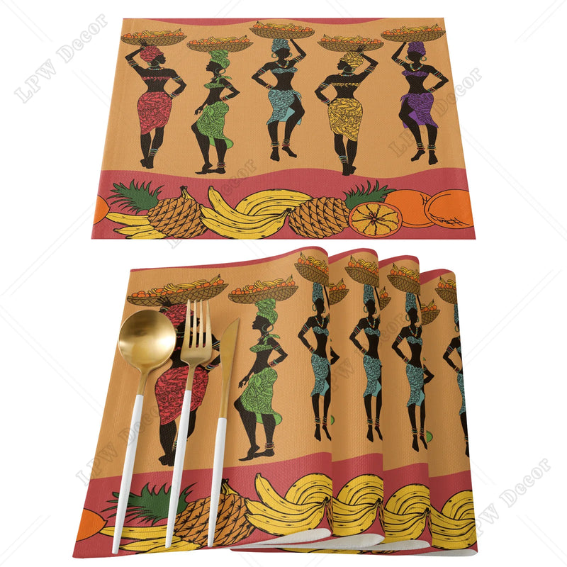 Ethnic African Women Printed Cotton Linen Table Napkin