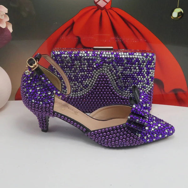 New arrival Purple Pearl Bridal shoes and Bag Set