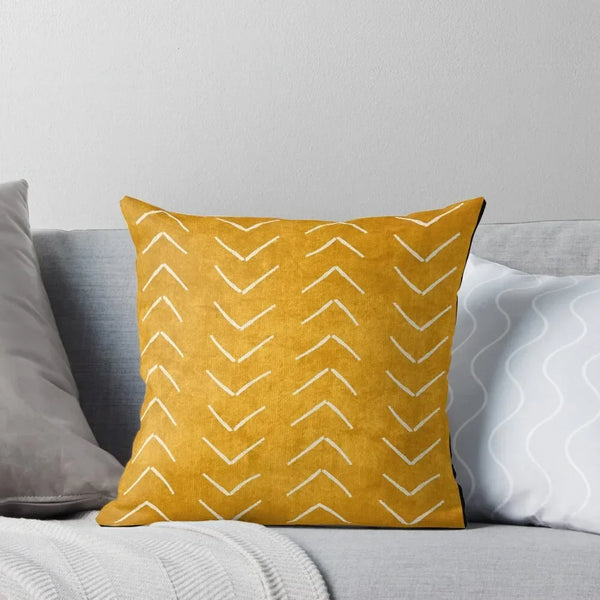 New White and Mustard Throw Pillow Cushion Cover Set