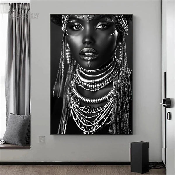 African Woman Flower Canvas Print Posters