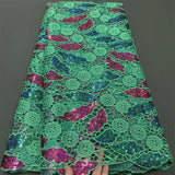 African Nigerian Sequins Cotton Embroidery organza Lace Fabric