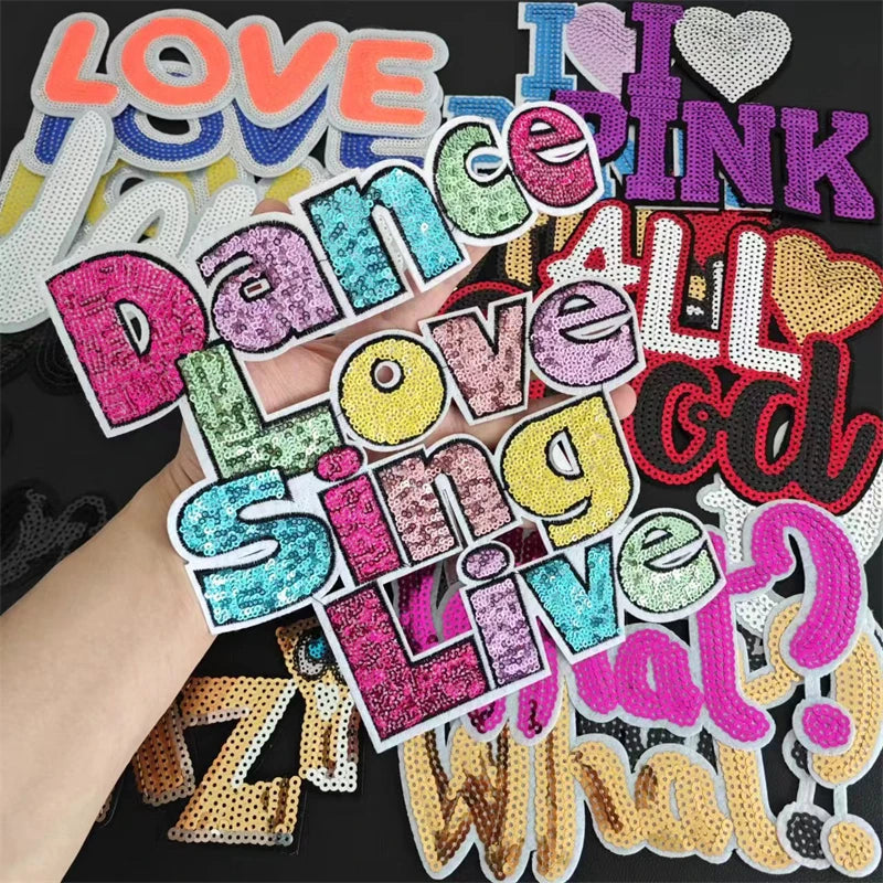 Letter Patch Good LOVE Pink What Sequins deal  it T-shirt