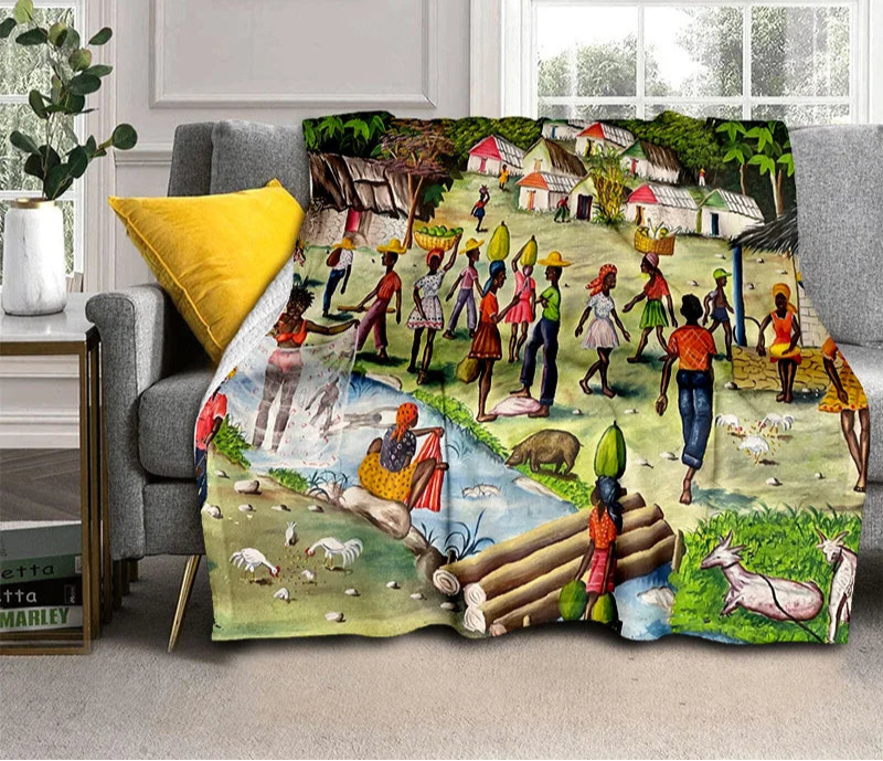 Cartoon Africa Ethiopian Custom Painting Art Soft Flannel Blanket