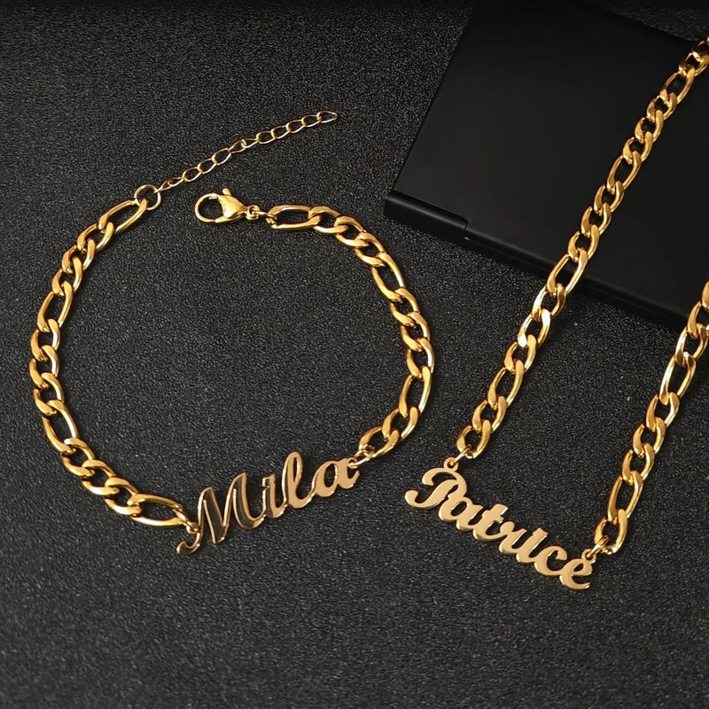 New Customized Name Necklace Bracelet Set