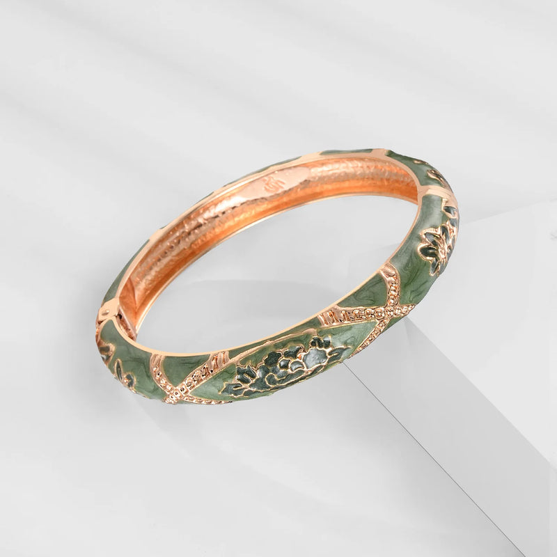 Women Floral Viking Bangle On Hand Enamel Bracelets