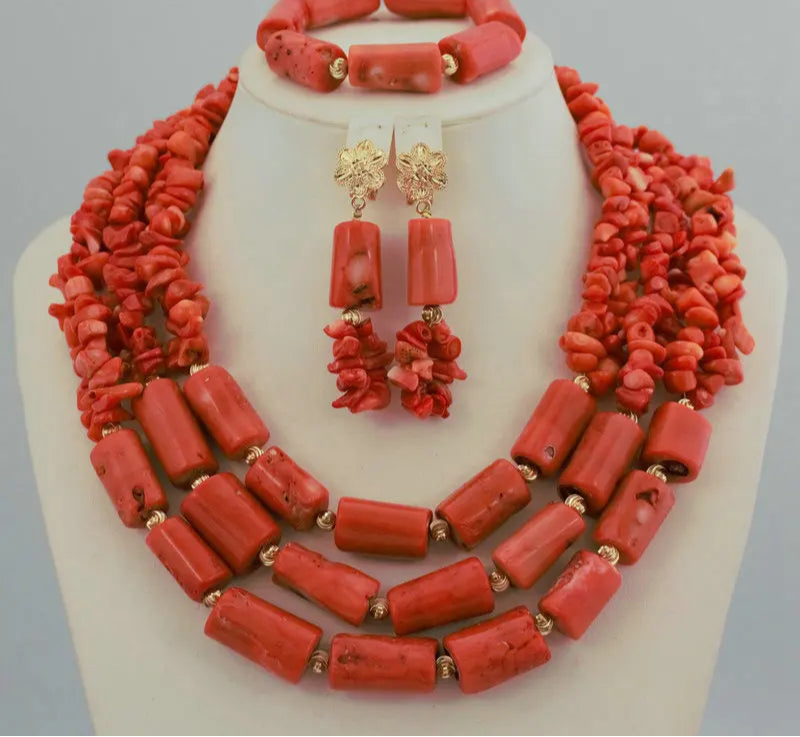 New Coral Beads Statement Necklace Set