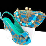 Mixed Rhinestones Pumps Italian Shoes and Bag set