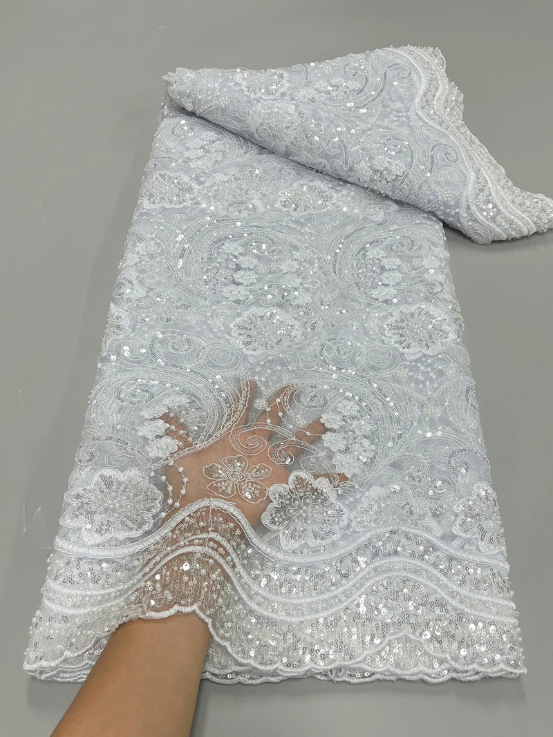 High Quality Lace Embroidery Beaded Mesh Fabric