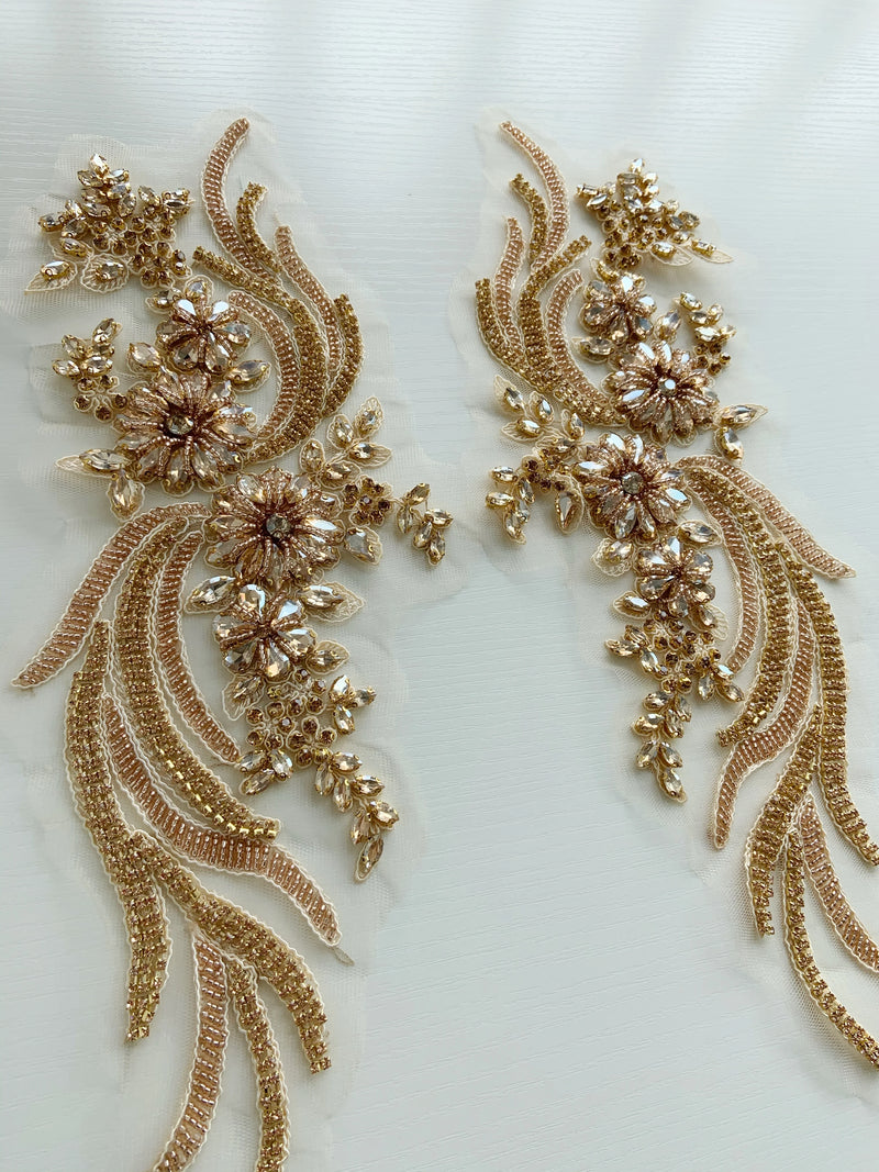 New Luxury French Bead Applique in Champagne Gold Clothing