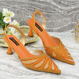 New Crystal Design Thin Heel Ladies Shoes Matching Bag Set