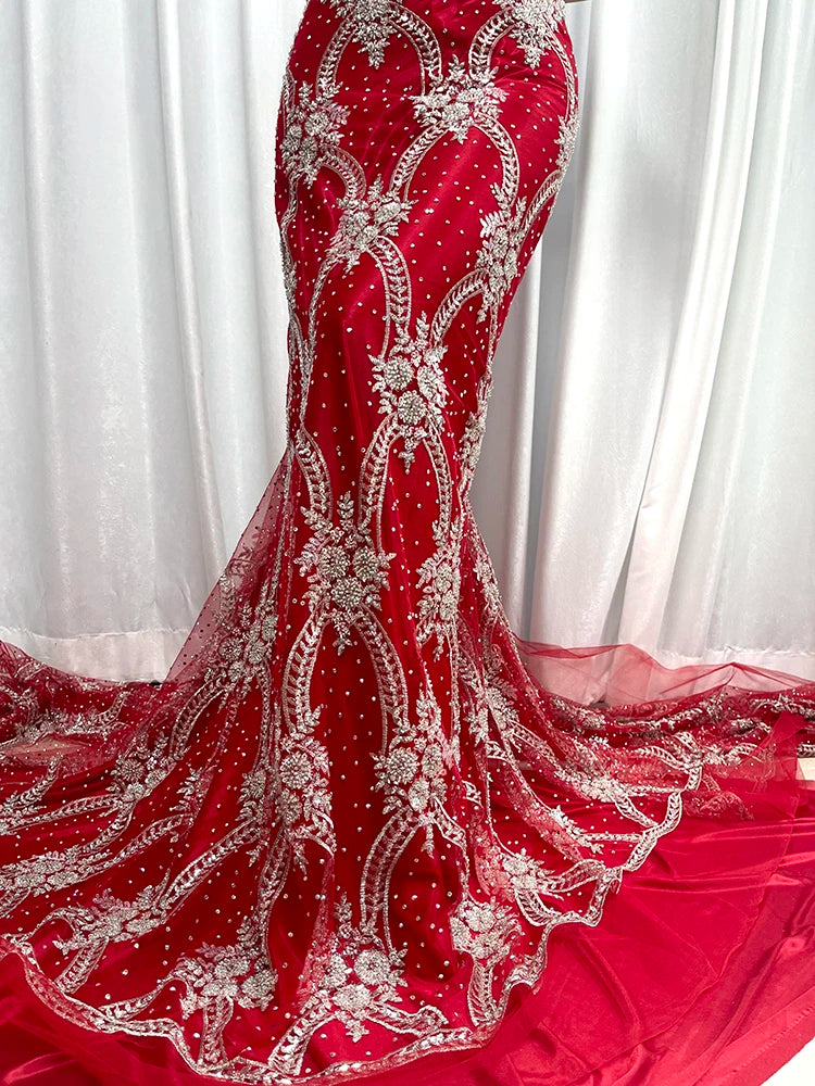 Sexy Red High Quality African Lace Fabric