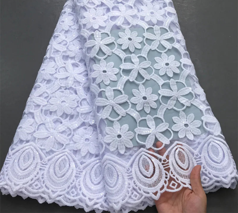 High Quality Nigerian White Mesh Embroidery Lace Fabric