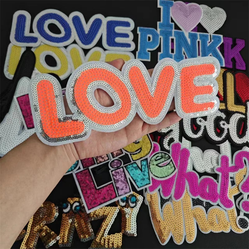 Letter Patch Good LOVE Pink What Sequins deal  it T-shirt