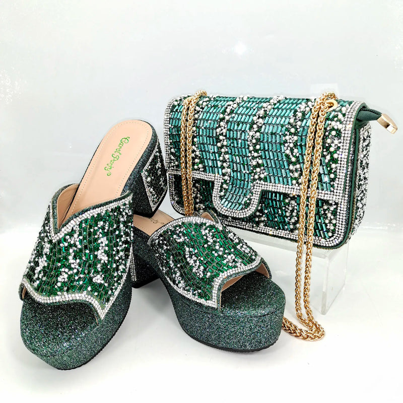 Nigeria Africa Fashion Blue High Heels Bag Set