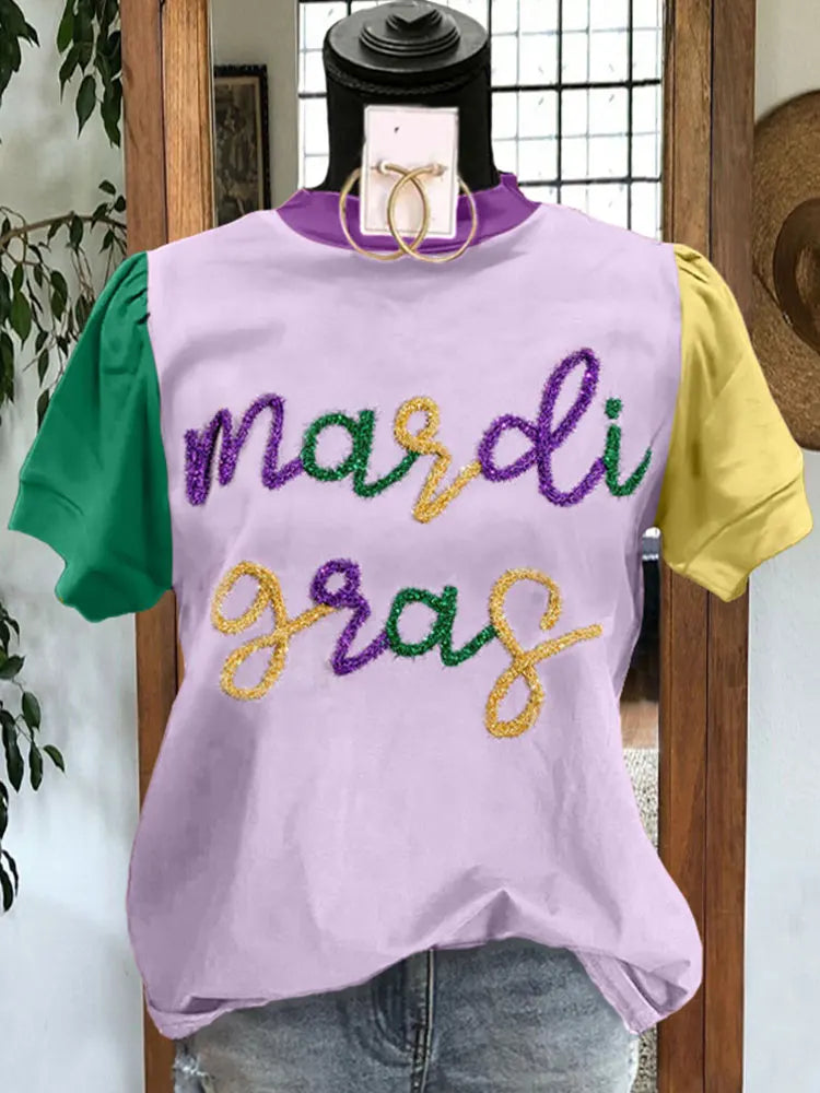 New Elegant Mardi Gras Rope Contrast T-Shirt