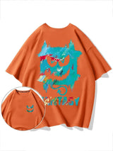 Harajuku Devil Graffiti Print Oversized Tee Shirts