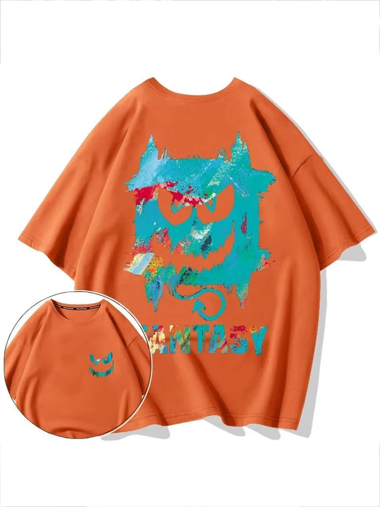 Harajuku Devil Graffiti Print Oversized Tee Shirts