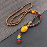 New Nepal Buddhist Mala Wood Beads Pendant & Necklace