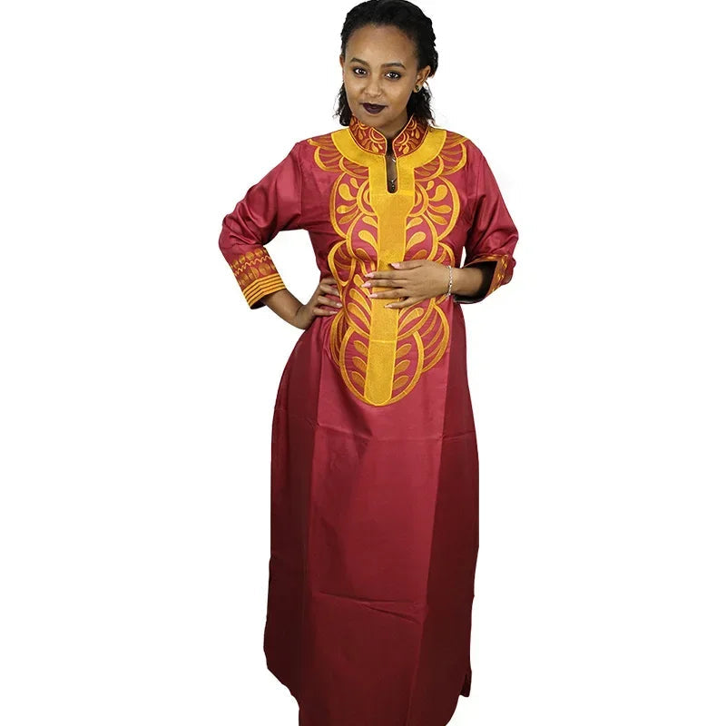 Women dashiki soft embroidery long dress