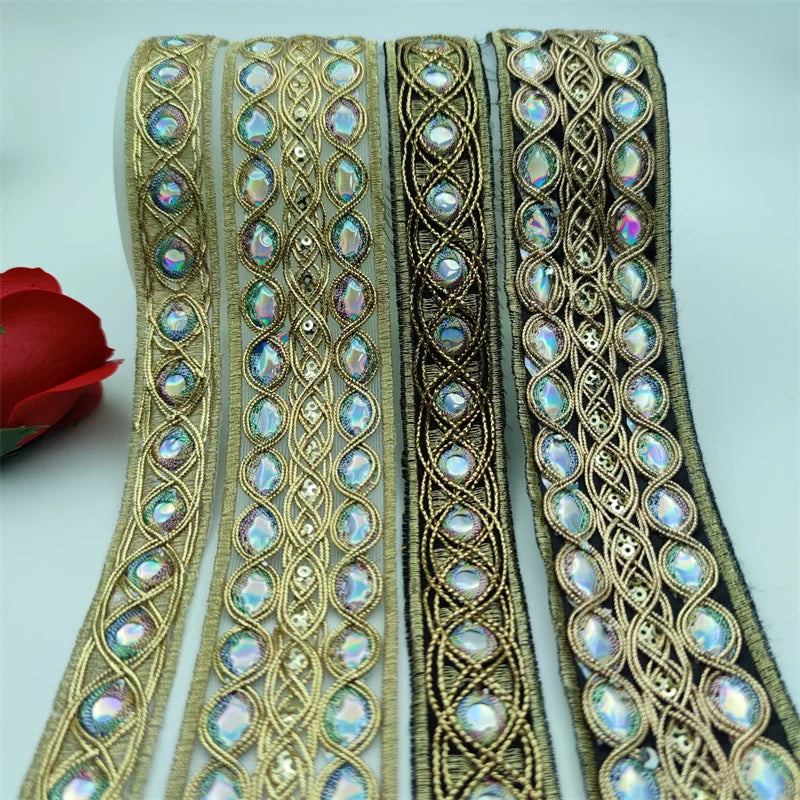 2.5/4.5 cm Width Colorful Sequins Gold thread Lace