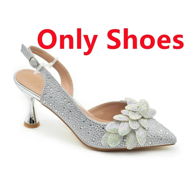 Women's Pumps Rhinestones Party Shoe and Bag Set