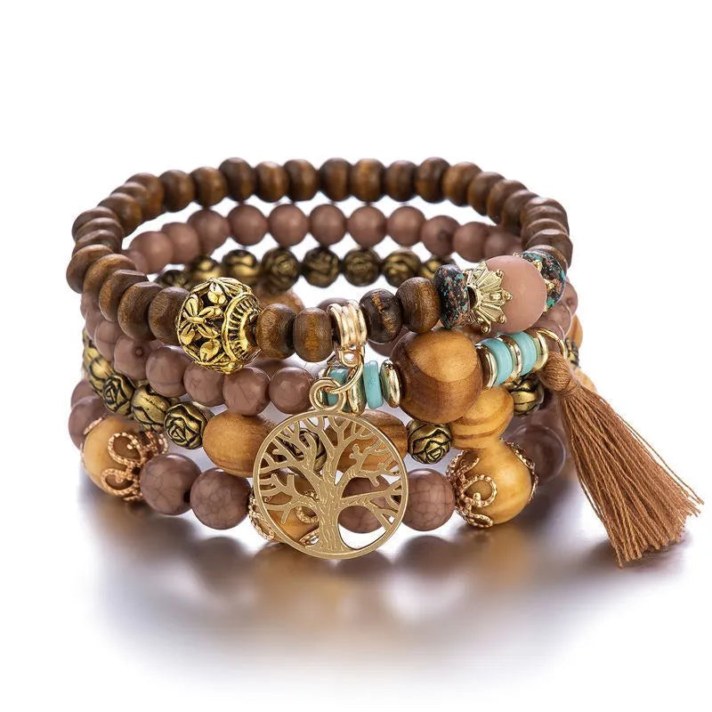 New Boho Charm Wood Beaded Bracelet Set