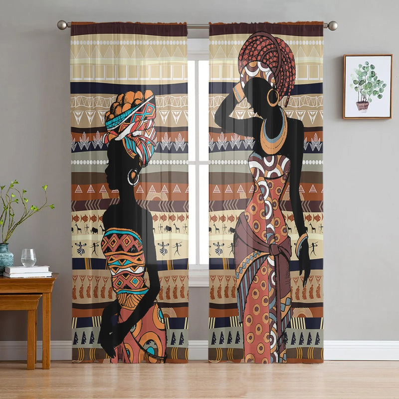 Ethnic Style African Women Sheer Curtains