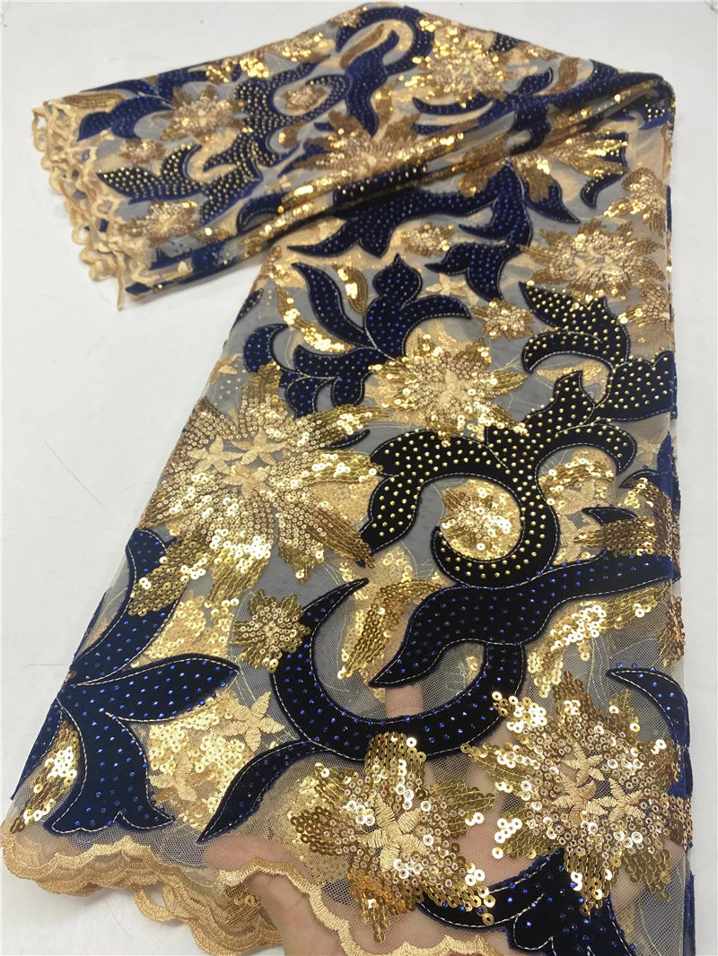 PGC Blue African Velvet Lace Fabric