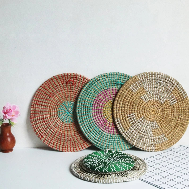 New Wall Basket Boho Handwoven Round Hanging Plate Tray Decor